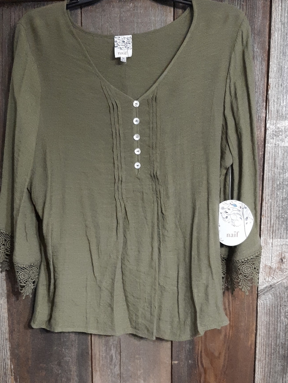 Olive Green Women's Top Lightweight Linen-Blend